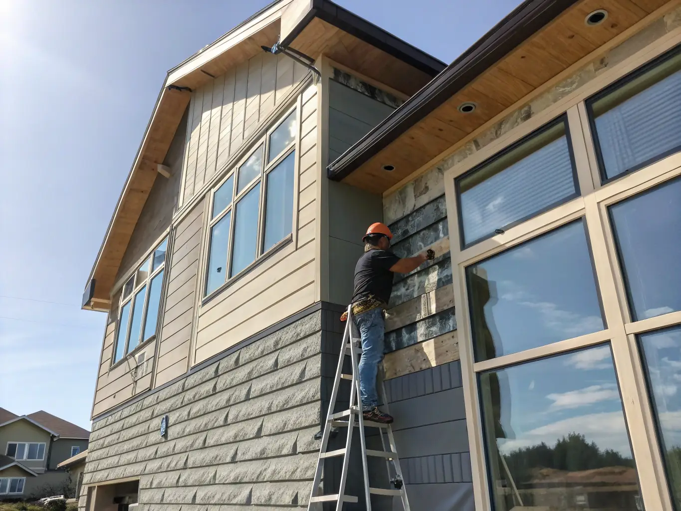 An image showing a construction crew working on a home renovation project, emphasizing the active renovation phase.